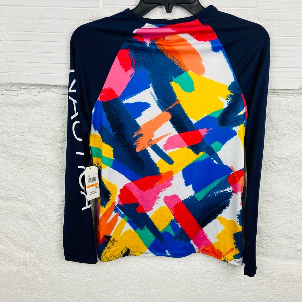 NWT NAUTICA UPS 30+ multi colored paint brush long sleeve rash guard size small - Picture 10 of 14